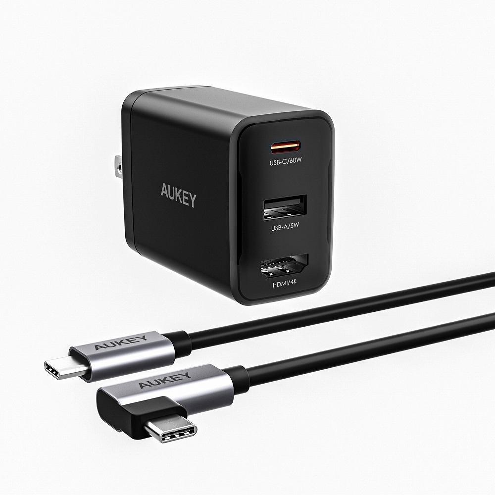 AUKEY PA-H60-BK 3in1 USB充電器 USB-A/USB-C/HDMI(USB-C to Cケーブル 1m 付属)[PAH60BK] 返品種別A