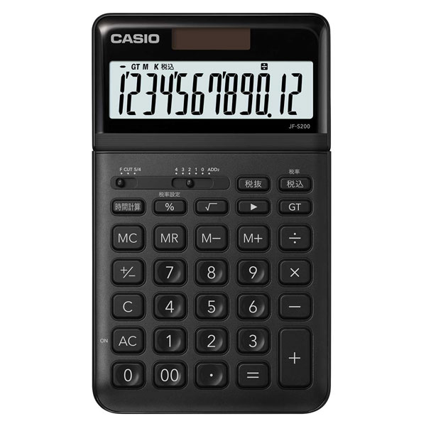 カシオ JF-S200-BK 電卓 12桁 （ブラック）CASIO スタイリッシュ電卓 ジャストタイプ[JFS200BKN] 返品種別A