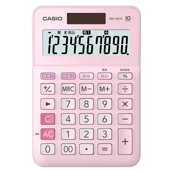 カシオ MW-100TC-PK-N 電卓 10桁（ピンク）CASIO W税率電卓 ミニジャストタイプ[MW100TCPKN] 返品種別A
