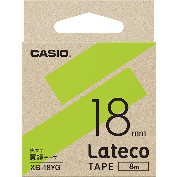 カシオ XB-18YG ラテコ詰め替え用テープ（18 幅/黄緑テープ/黒文字）CASIO Lateco[XB18YG] 返品種別A