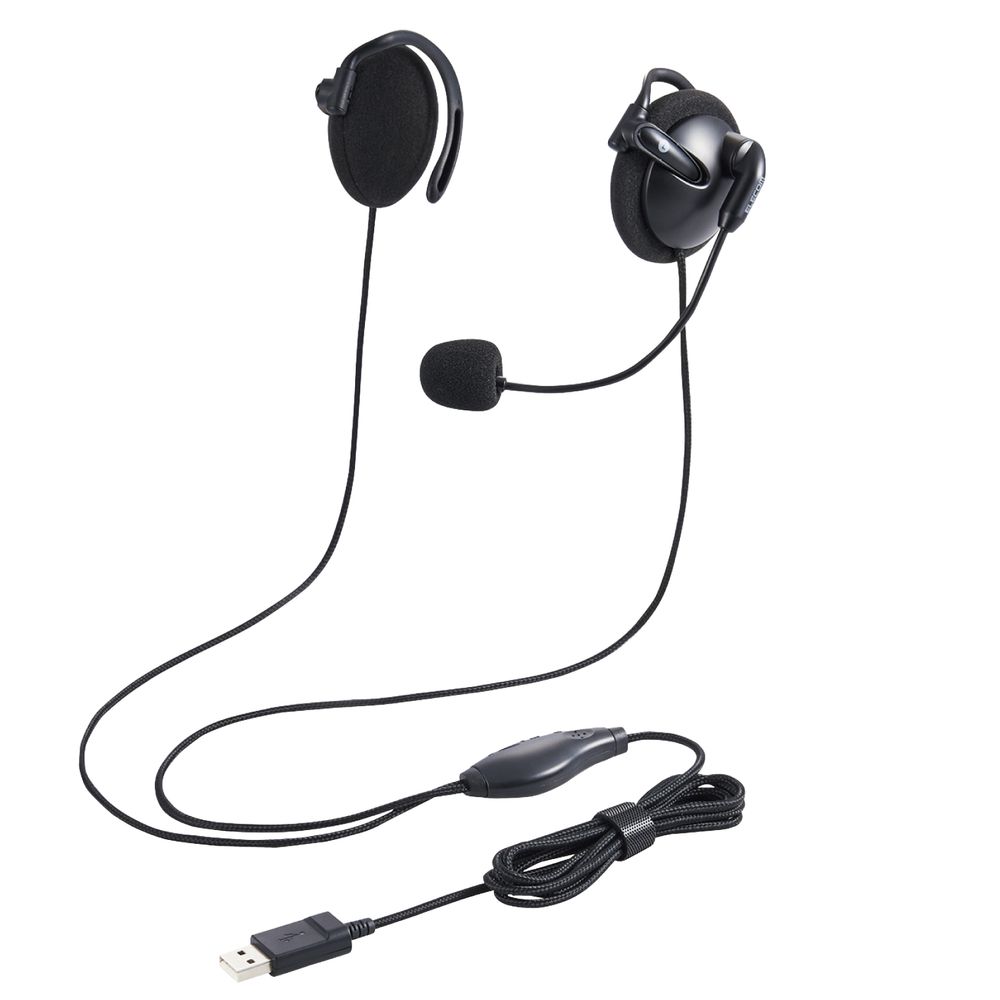 エレコム HS-EH02UBK 有線ヘッドセット 耳掛け型 USB 両耳[HSEH02UBK] 返品種別A