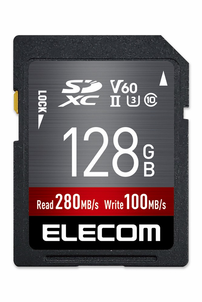 エレコム MF-FS128GU23V6R SDカード SDXC 128GB Class10 UHS-II U3 V60 最大転送速度280MB/s 防水 IPX7準拠 4K動画に最適 データ復旧サー