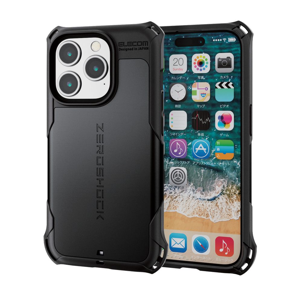 エレコム PM-A23CZEROBK iPhone15 Pro（6.1inch/3眼）用 ケース ハイブリッド カバー 衝撃吸収 カメラレンズ保護設計 ストラップホール付