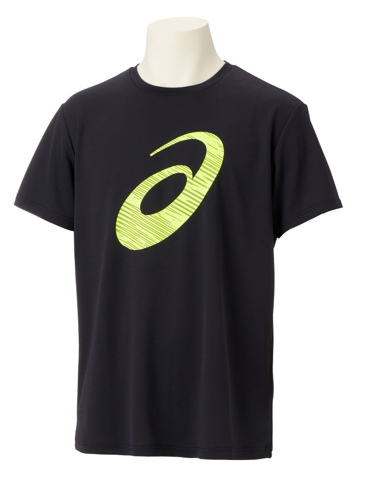 アシックス メンズ ドライ ビッグロゴ半袖シャツ（パフォーマンスブラック×フラッシュイエロー・サイズ：L） 2031E019-002-L返品種別A