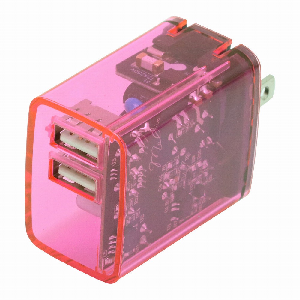 インプリンク IC付きクリアAC充電器 USB-A×2ポート 同時充電対応SMART 2.4A MELIA(クリアピンク) IMAC2UA24CLPK返品種別A