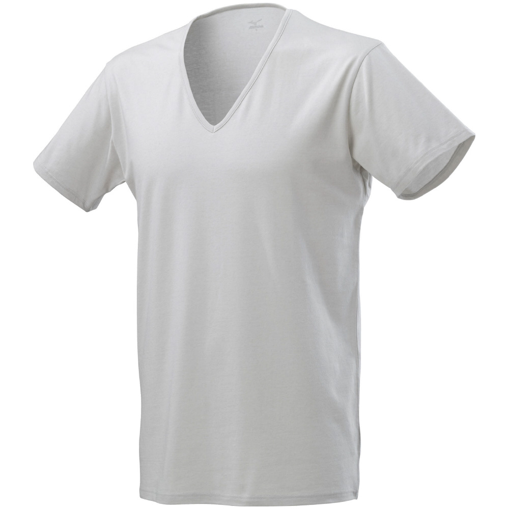 ミズノ メンズ 着るドラント クイックドライ アンダー Vネック 半袖シャツ（ベイパーシルバー・サイズ：L） C2JAA12104L返品種別A