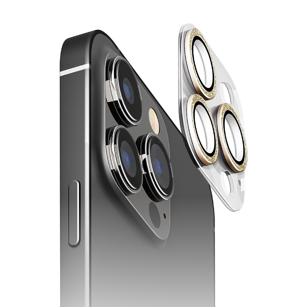 PGA iPhone15 Pro（6.1inch/3眼）/15 Pro Max（6.7inch/3眼）用 カメラフルプロテクター（ラメゴールド） PG-23BCLG13GD返品種別A