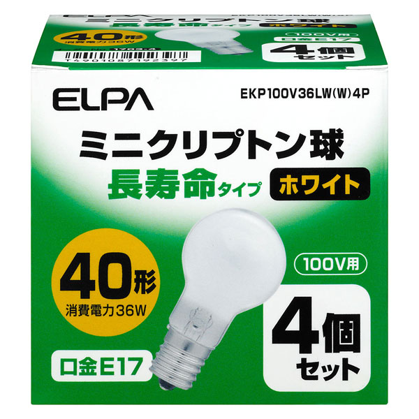 ELPA EKP100V36LW(W)4P ミニクリプトン電球 40W【4個セット】[EKP100V36LWW4P] 返品種別A