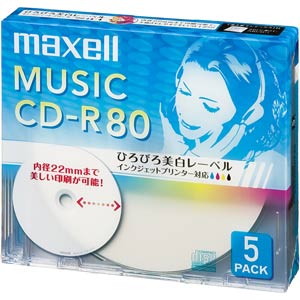 マクセル CDRA80WP.5S 音楽用CD-R80分5枚パックmaxell 音楽用CD-R ひろびろ美白レーベルディスク[CDRA80WP5S] 返品種別A