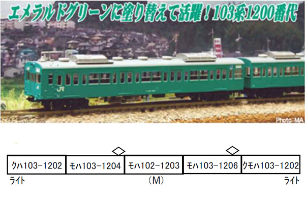 マイクロエース (N) A0796 103系1200番代ユニット窓 分散冷房車 エメラルドグリーン 常磐・成田線5両セット 返品種別B