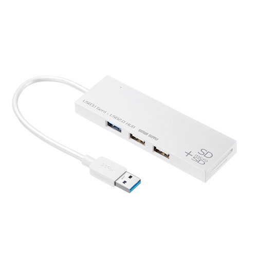 サンワサプライ USB-3HC316WN USB3.1+2.0コンボハブ カードリーダー付き 3ポート（ホワイト）[USB3HC316WN] 返品種別A