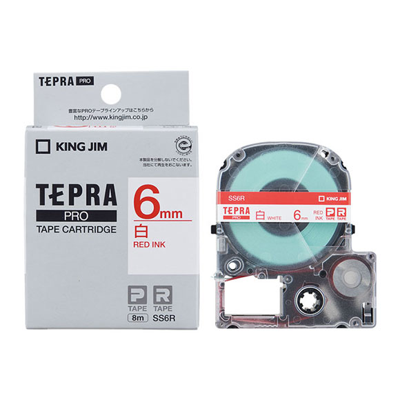 キングジム SS6R PROテープカートリッジ「白ラベル」［6mm幅/白テープ/赤文字］KING JIM TEPRA（テプラ）PROシリーズ[SS6RKJ] 返品種別A