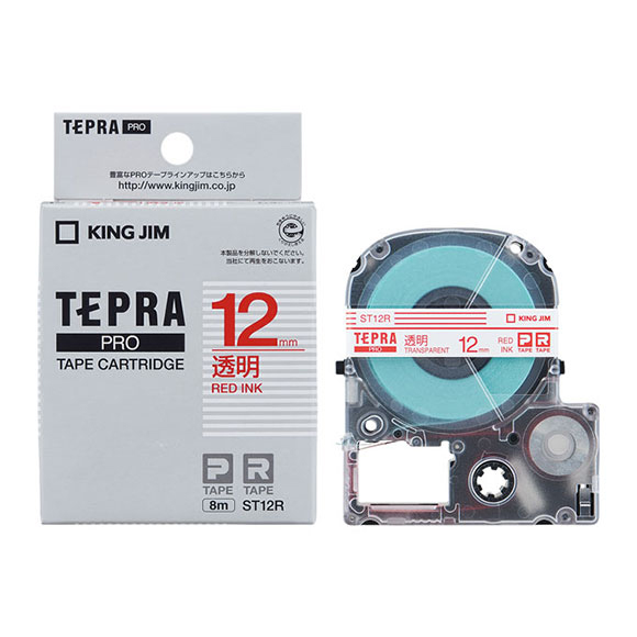 キングジム ST12R PRO テープカートリッジ 透明ラベル （12 幅/透明/赤文字）KING JIM TEPRA（テプラ）PROシリーズ[ST12RKJ] 返品種別A