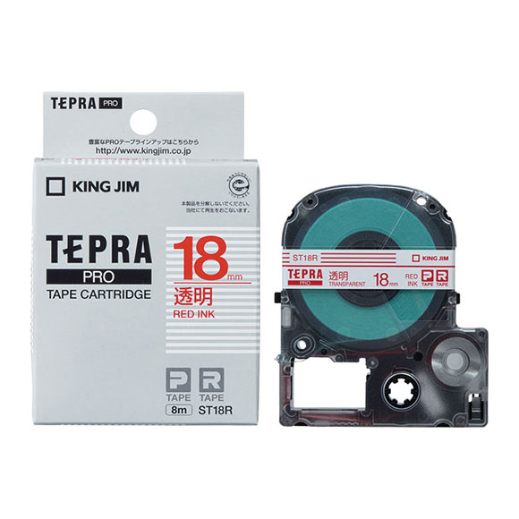 キングジム ST18R PRO テープカートリッジ 透明ラベル （18 幅/透明/赤文字）KING JIM TEPRA（テプラ）PROシリーズ[ST18RKJ] 返品種別A