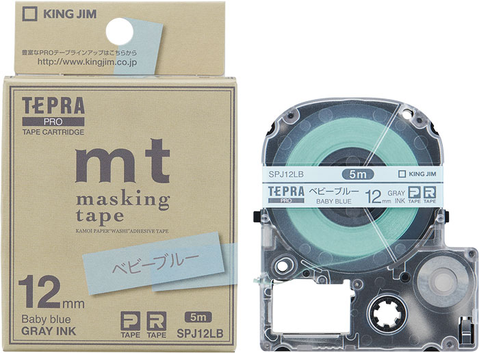 キングジム PRO テープカートリッジ マスキングテープ「mt」ラベル （12 幅/ベビーブルー/グレー文字） SPJ12LB返品種別A