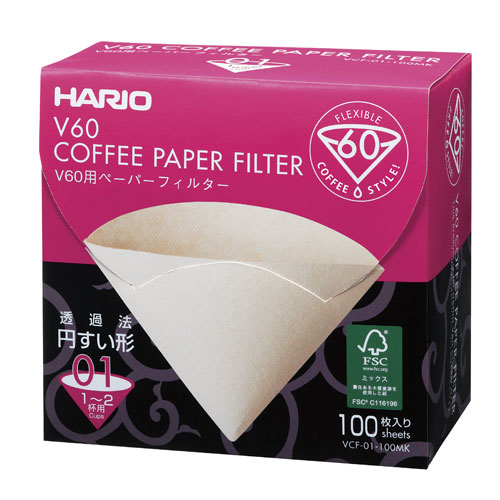 ハリオ VCF-01-100MK V60用ペーパーフィルター01M 100枚 個箱入り 茶HARIO[VCF01100MK] 返品種別A