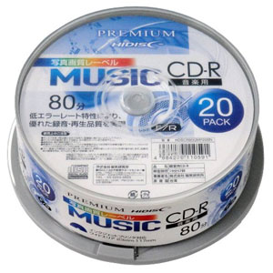 HIDISC HDSCR80GMP20SN 音楽用CD-R 20枚パックPREMIUM HI-DISC ハイディスク ホワイトプリンタブル[HDSCR80GMP20SN] 返品種別A